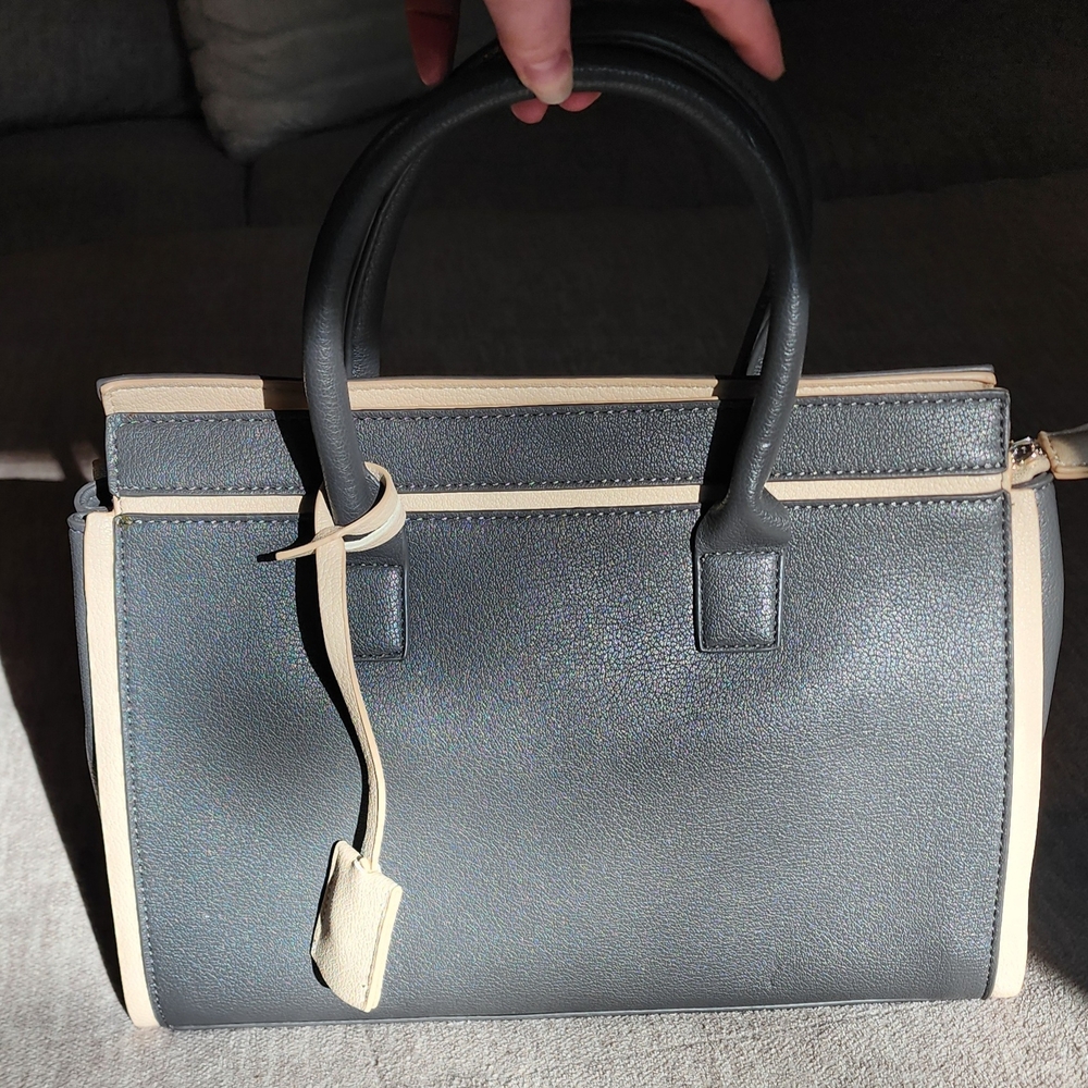 Charming Charlie Two-Tone Satchel in Gray and Cream
